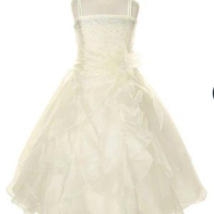 Cinderella Girl Ivory Crystal Organza Cascade Ruffle Dress